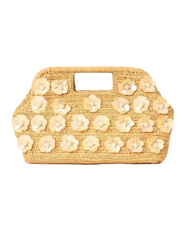 BTB Los Angeles Dottie Floral Applique Raffia Clutch Bag