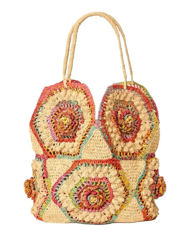 BTB Los Angeles Hazel Floral Woven Raffia Hobo Bag