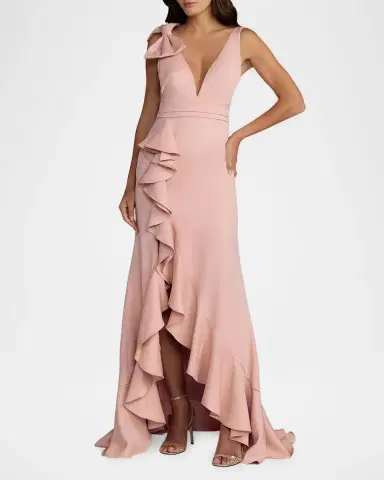 Mac Duggal Plunging High-Low Ruffle Crepe Gown | Thumbnail 2 Mac Duggal Plunging High-Low Ruffle Crepe Gown | Thumbnail 2
