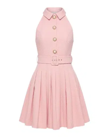 Mac Duggal Bouclé Pleated Button-Front Minidress | Thumbnail 1 Mac Duggal Bouclé Pleated Button-Front Minidress | Thumbnail 1