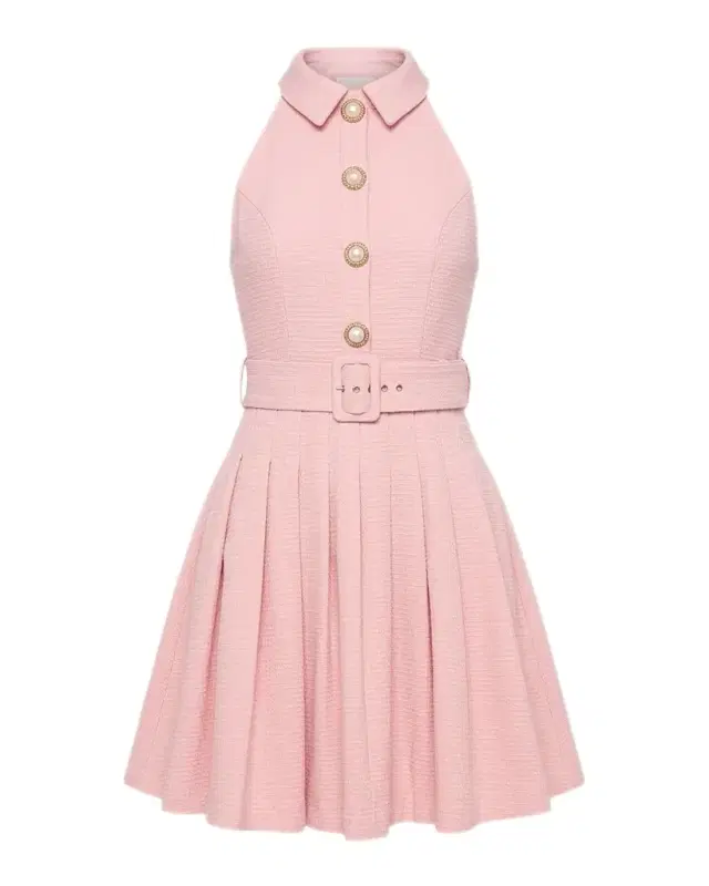 Mac Duggal Bouclé Pleated Button-Front Minidress