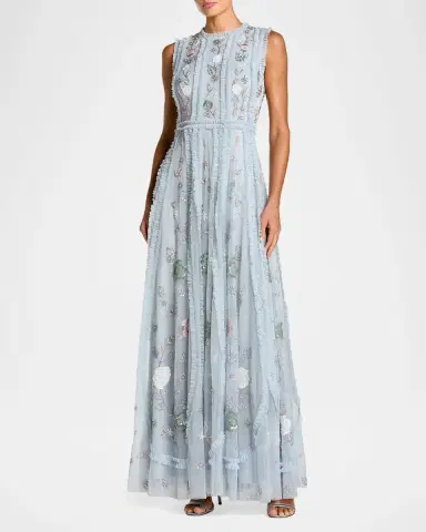 Mac Duggal Ruffle-Trim Floral Beaded Mesh Gown | Thumbnail 2 Mac Duggal Ruffle-Trim Floral Beaded Mesh Gown | Thumbnail 2