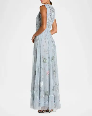 Mac Duggal Ruffle-Trim Floral Beaded Mesh Gown | Thumbnail 3 Mac Duggal Ruffle-Trim Floral Beaded Mesh Gown | Thumbnail 3