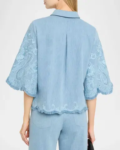 Kobi Halperin Hadley Floral Embroidered Denim Blouse | Thumbnail 3 Kobi Halperin Hadley Floral Embroidered Denim Blouse | Thumbnail 3