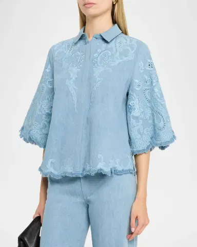 Kobi Halperin Hadley Floral Embroidered Denim Blouse | Thumbnail 4 Kobi Halperin Hadley Floral Embroidered Denim Blouse | Thumbnail 4