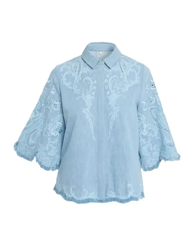 Hadley Floral Embroidered Denim Blouse