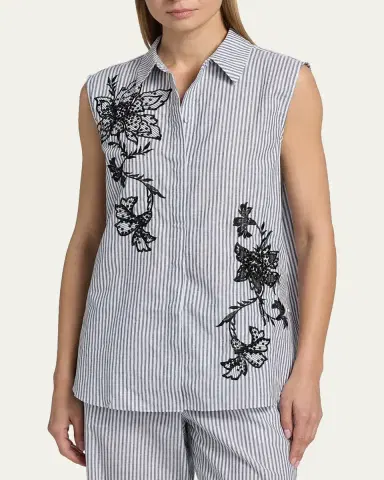Kobi Halperin Aerin Striped Floral-Embroidered Blouse | Thumbnail 4 Kobi Halperin Aerin Striped Floral-Embroidered Blouse | Thumbnail 4