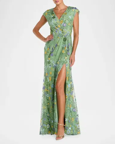 Mac Duggal Floral-Embroidered Column Gown | Thumbnail 2 Mac Duggal Floral-Embroidered Column Gown | Thumbnail 2