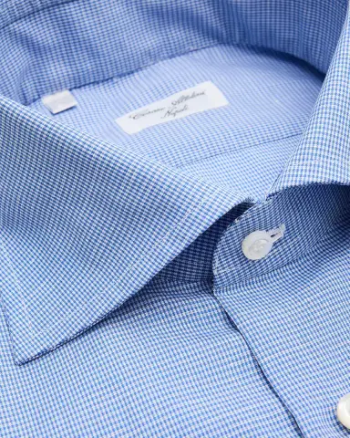 Cesare Attolini Men's Micro-Check Cotton-Linen Shirt | Thumbnail 2 Cesare Attolini Men's Micro-Check Cotton-Linen Shirt | Thumbnail 2