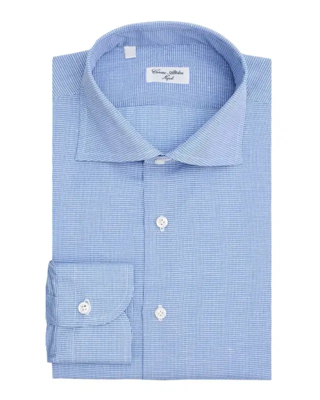 Men 's Micro-Check Cotton-Linen Shirt Men 's Micro-Check Cotton-Linen Shirt