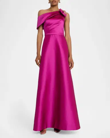 Rickie Freeman for Teri Jon Draped One-Shoulder Bow Gown | Thumbnail 2