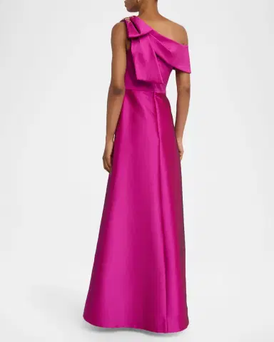 Rickie Freeman for Teri Jon Draped One-Shoulder Bow Gown | Thumbnail 3