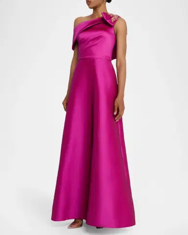 Rickie Freeman for Teri Jon Draped One-Shoulder Bow Gown | Thumbnail 4