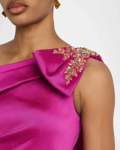 Rickie Freeman for Teri Jon Draped One-Shoulder Bow Gown | Thumbnail 5