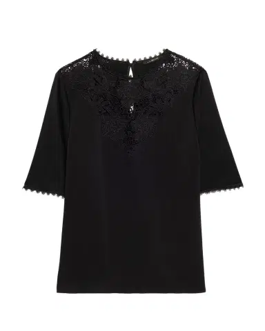 Kobi Halperin Frankie Lace-Inset Satin Back Crepe Blouse | Thumbnail 1 Kobi Halperin Frankie Lace-Inset Satin Back Crepe Blouse | Thumbnail 1