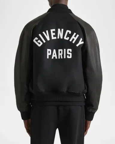 Givenchy Men's Mixed Material Wool and Leather Bomber Jacket | Thumbnail 3 Givenchy Men's Mixed Material Wool and Leather Bomber Jacket | Thumbnail 3