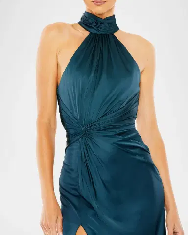 Mac Duggal Petite Halter Open-Back Gown w/Slit | Thumbnail 4