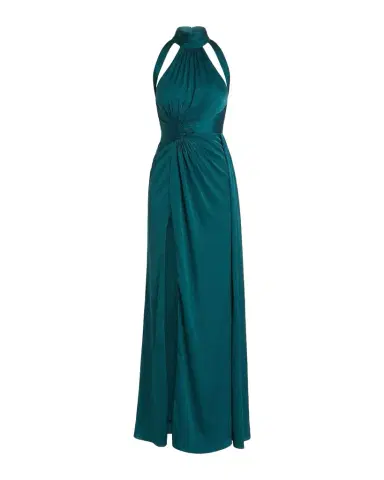 Mac Duggal Petite Halter Open-Back Gown w/Slit | Thumbnail 1