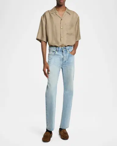 Saint Laurent Men's Silk Micro-Geometric Short-Sleeve Shirt | Thumbnail 2