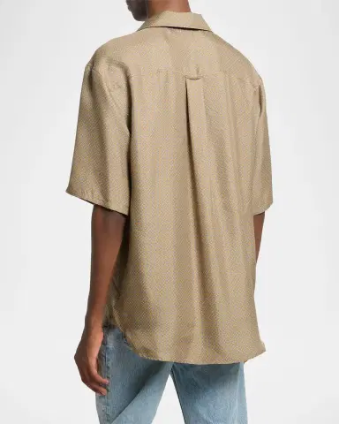 Saint Laurent Men's Silk Micro-Geometric Short-Sleeve Shirt | Thumbnail 3