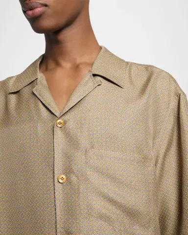 Saint Laurent Men's Silk Micro-Geometric Short-Sleeve Shirt | Thumbnail 5