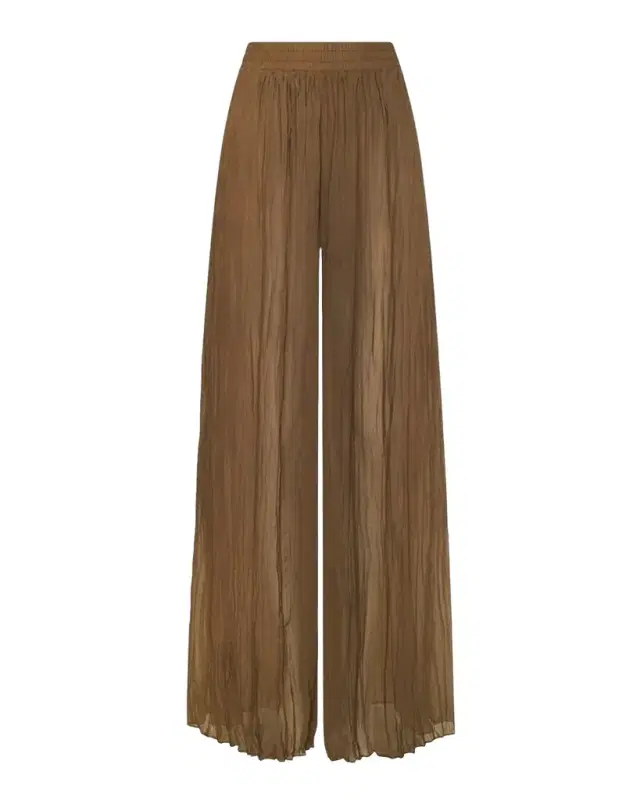 L'Agence Ethel Wide-Leg Crinkled Chiffon Pants