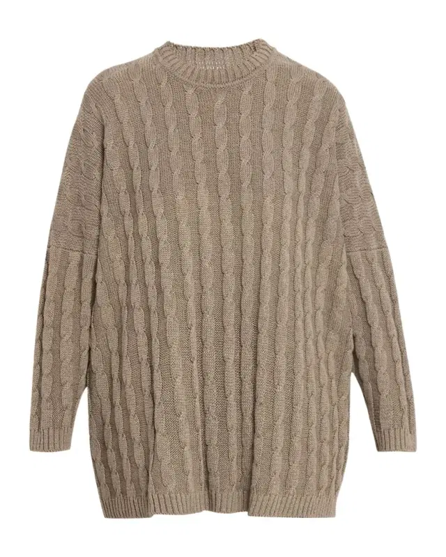 Linen-Cotton Round Neck Sweater - Long Length
