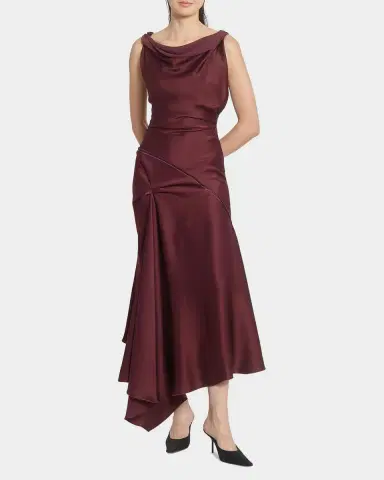 Victoria Beckham Asymmetric Draped Sleeveless Satin Midi Dress | Thumbnail 2