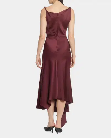 Victoria Beckham Asymmetric Draped Sleeveless Satin Midi Dress | Thumbnail 3