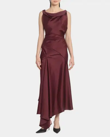 Victoria Beckham Asymmetric Draped Sleeveless Satin Midi Dress | Thumbnail 4