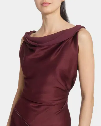 Victoria Beckham Asymmetric Draped Sleeveless Satin Midi Dress | Thumbnail 5
