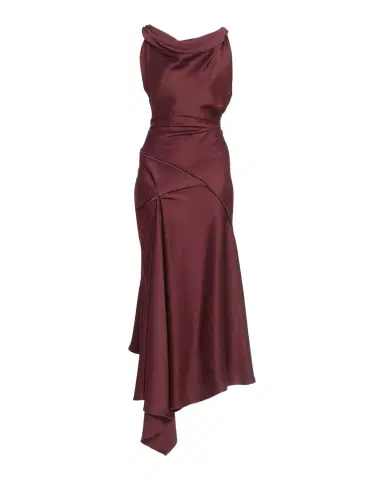 Victoria Beckham Asymmetric Draped Sleeveless Satin Midi Dress | Thumbnail 1