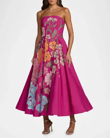 Mac Duggal Strapless Floral-Embellished A-Line Midi Dress | Thumbnail 2 Mac Duggal Strapless Floral-Embellished A-Line Midi Dress | Thumbnail 2