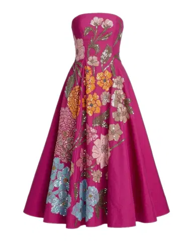 Mac Duggal Strapless Floral-Embellished A-Line Midi Dress | Thumbnail 1 Mac Duggal Strapless Floral-Embellished A-Line Midi Dress | Thumbnail 1
