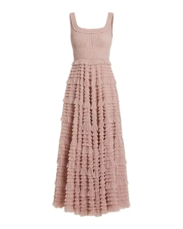 Mac Duggal Micro Ruffle Mesh Maxi Dress