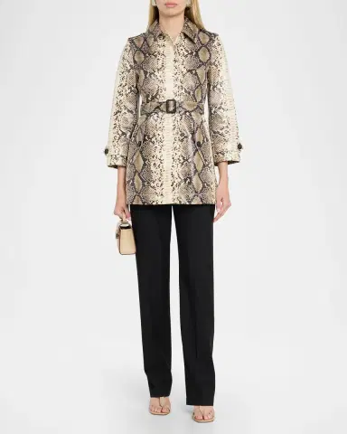 Burberry Stonehaven Python-Print Coated Short Car Coat | Thumbnail 2 Burberry Stonehaven Python-Print Coated Short Car Coat | Thumbnail 2