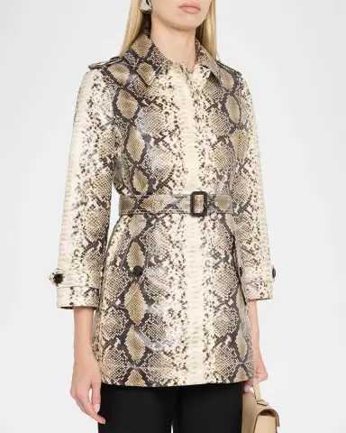 Burberry Stonehaven Python-Print Coated Short Car Coat | Thumbnail 4 Burberry Stonehaven Python-Print Coated Short Car Coat | Thumbnail 4