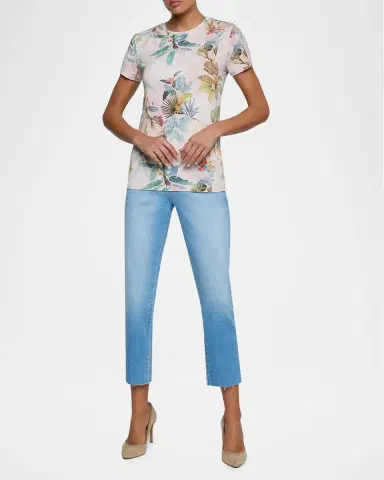 L'AGENCE Ressi Fitted Floral-Print T-Shirt | Thumbnail 2