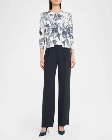 Oscar de la Renta Palm-Print Neck-Tie Cardigan | Thumbnail 2 Oscar de la Renta Palm-Print Neck-Tie Cardigan | Thumbnail 2