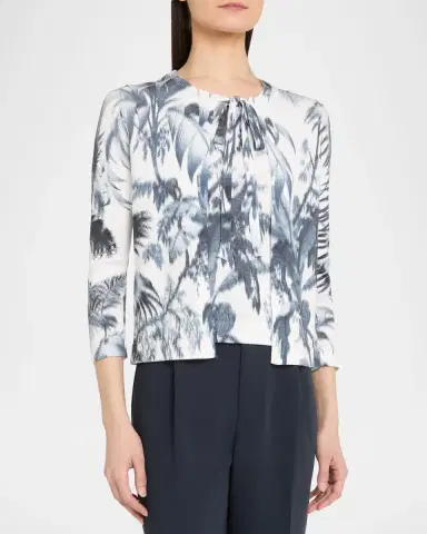 Oscar de la Renta Palm-Print Neck-Tie Cardigan | Thumbnail 4 Oscar de la Renta Palm-Print Neck-Tie Cardigan | Thumbnail 4