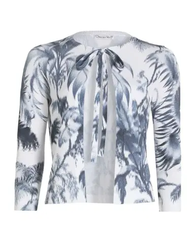 Oscar de la Renta Palm-Print Neck-Tie Cardigan | Thumbnail 1 Oscar de la Renta Palm-Print Neck-Tie Cardigan | Thumbnail 1