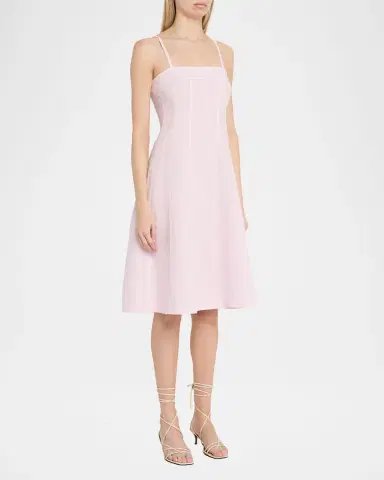 L'Agence Mitzy Seamed Linen Midi Dress | Thumbnail 4