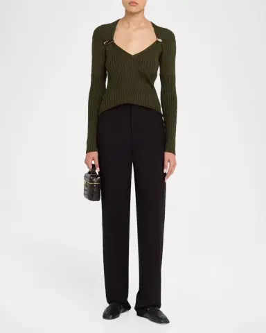 Bottega Veneta Claw Embellished Cashmere-Silk Rib Sweater | Thumbnail 2 Bottega Veneta Claw Embellished Cashmere-Silk Rib Sweater | Thumbnail 2