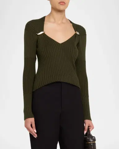 Bottega Veneta Claw Embellished Cashmere-Silk Rib Sweater | Thumbnail 4 Bottega Veneta Claw Embellished Cashmere-Silk Rib Sweater | Thumbnail 4