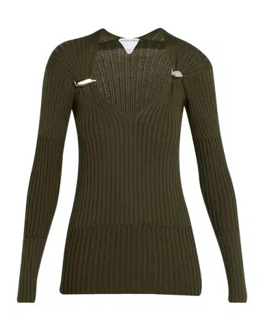 Bottega Veneta Claw Embellished Cashmere-Silk Rib Sweater | Thumbnail 1 Bottega Veneta Claw Embellished Cashmere-Silk Rib Sweater | Thumbnail 1