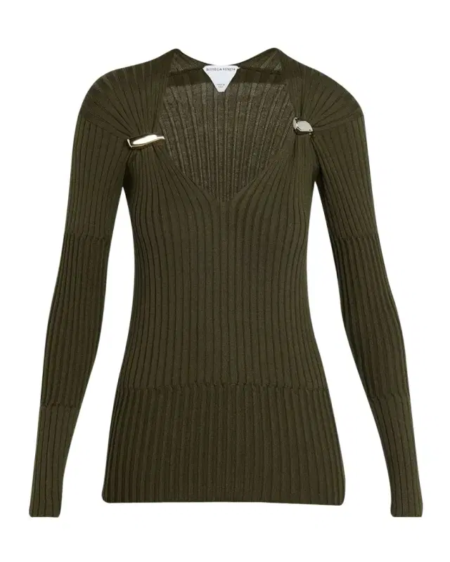 Bottega Veneta Claw Embellished Cashmere-Silk Rib Sweater