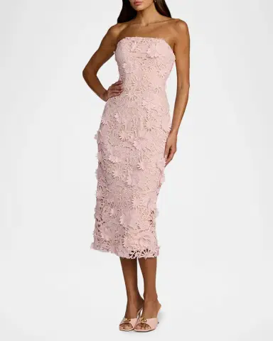 Mac Duggal Strapless Floral Lace Midi Sheath Dress | Thumbnail 2