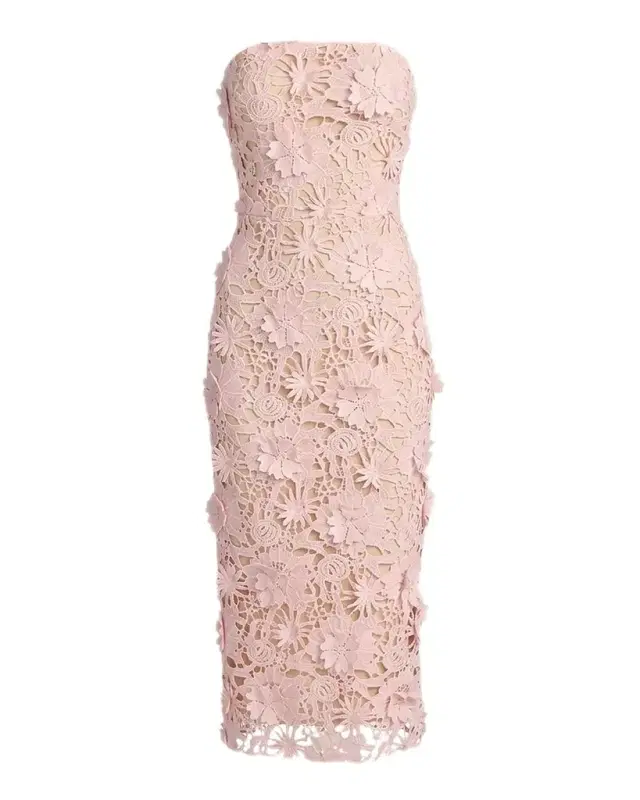 Mac Duggal Strapless Floral Lace Midi Sheath Dress