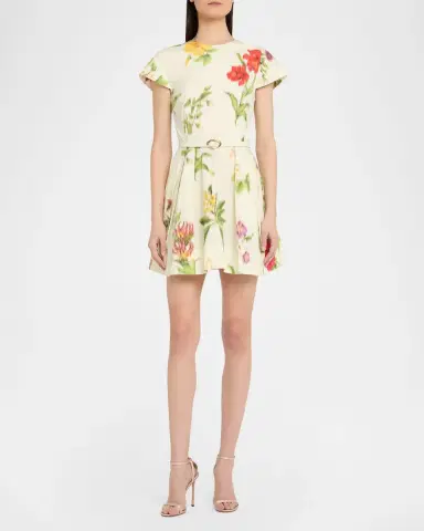 Oscar de la Renta Chine Floral-Print Poplin Short-Sleeve Belted Mini Dress | Thumbnail 2 Oscar de la Renta Chine Floral-Print Poplin Short-Sleeve Belted Mini Dress | Thumbnail 2