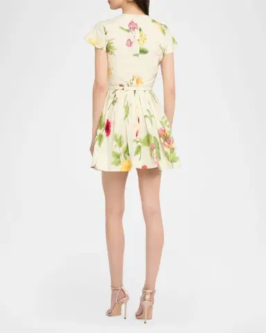 Oscar de la Renta Chine Floral-Print Poplin Short-Sleeve Belted Mini Dress | Thumbnail 3 Oscar de la Renta Chine Floral-Print Poplin Short-Sleeve Belted Mini Dress | Thumbnail 3